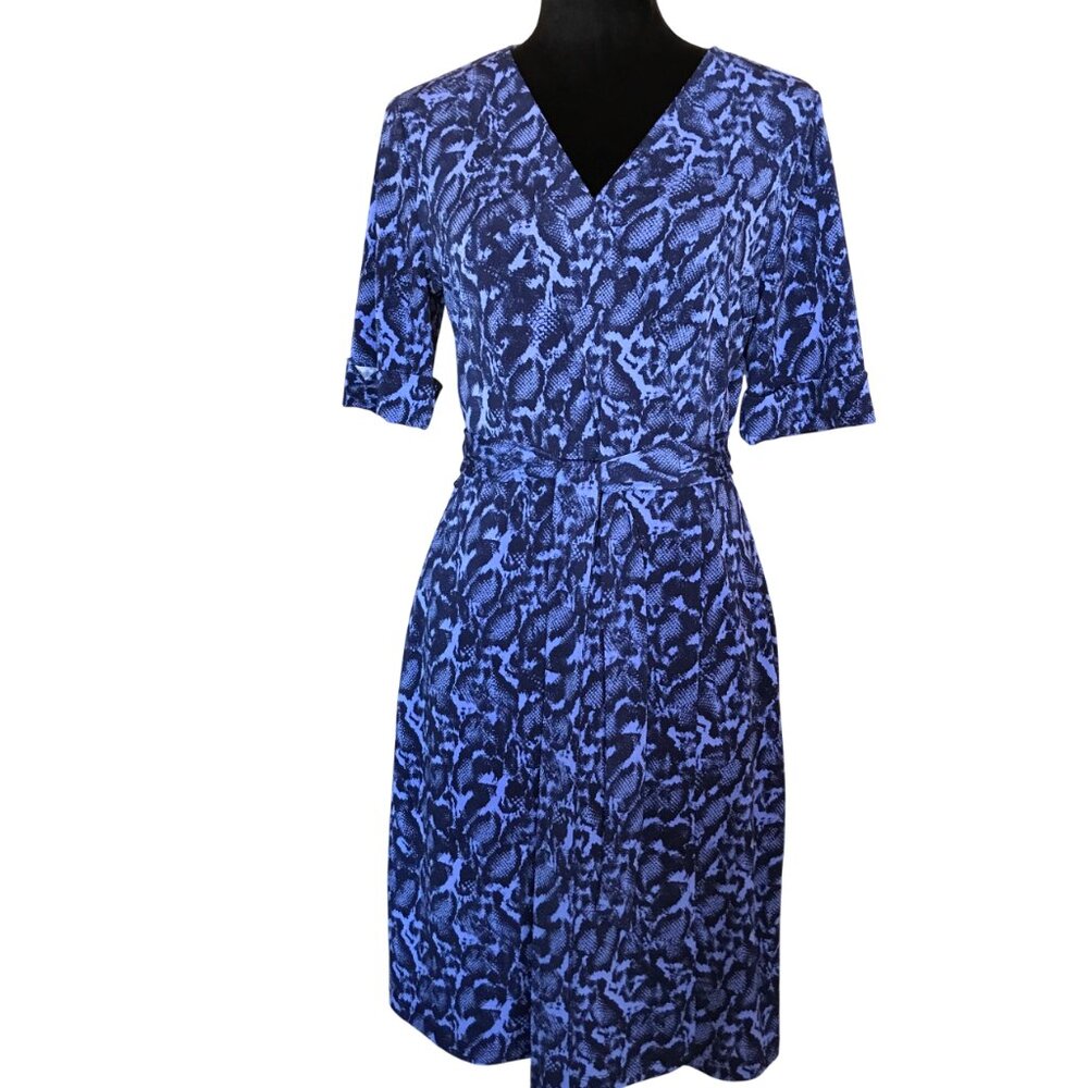 Faux Wrap Dress Knee-Length Short-Sleeved w/ Belt Apt. 9 Blue Print Midi Size M